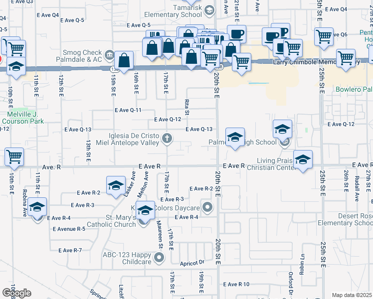 map of restaurants, bars, coffee shops, grocery stores, and more near in Lake Los Angeles