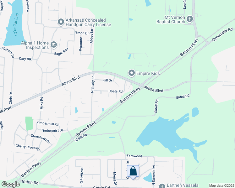 map of restaurants, bars, coffee shops, grocery stores, and more near 3517 Coats Road in Benton