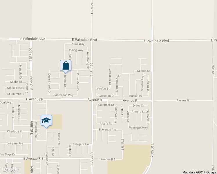 map of restaurants, bars, coffee shops, grocery stores, and more near 38063 Versailles Street in Palmdale