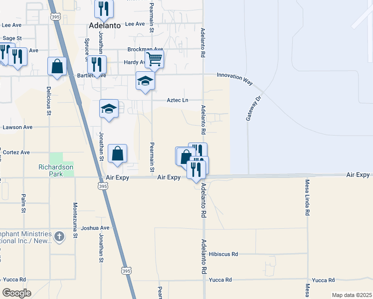 map of restaurants, bars, coffee shops, grocery stores, and more near Adelanto Road in Adelanto