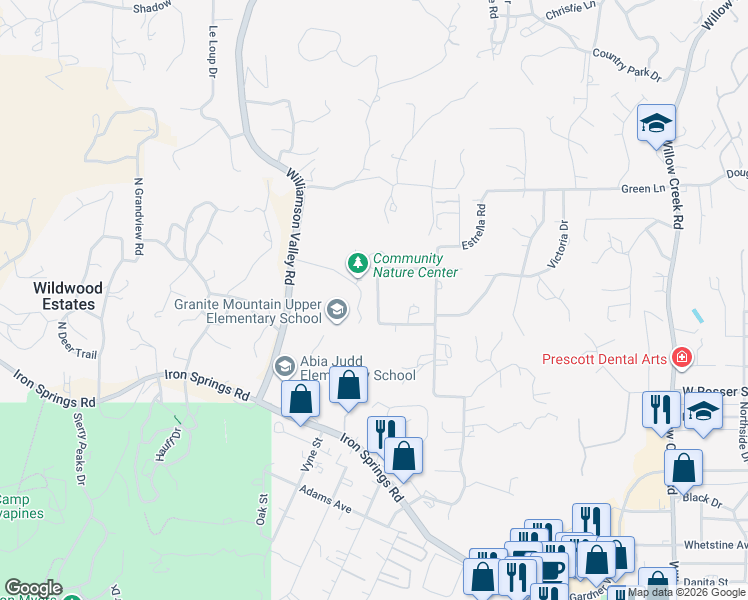 map of restaurants, bars, coffee shops, grocery stores, and more near 1880 White Cloud Lane in Prescott