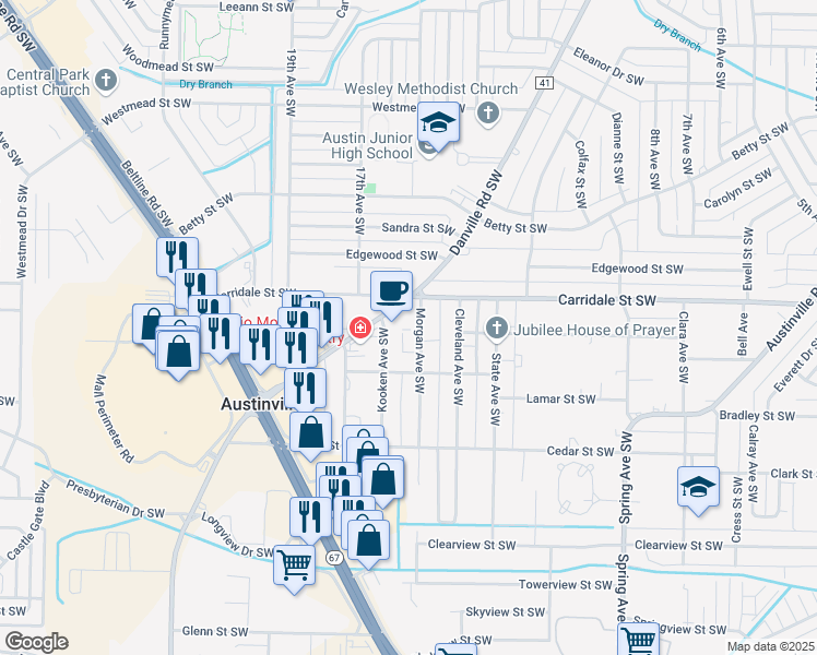 map of restaurants, bars, coffee shops, grocery stores, and more near 2007 Morgan Avenue Southwest in Decatur