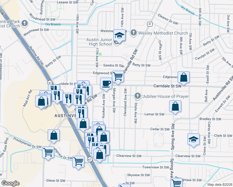 map of restaurants, bars, coffee shops, grocery stores, and more near 2014 Morgan Avenue Southwest in Decatur