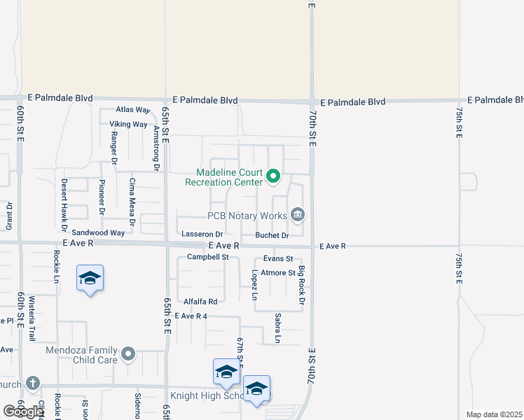 map of restaurants, bars, coffee shops, grocery stores, and more near 38044 Trilport Avenue in Palmdale