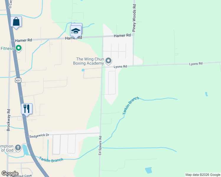 map of restaurants, bars, coffee shops, grocery stores, and more near 319 Ed Spears Road in Owens Cross Roads