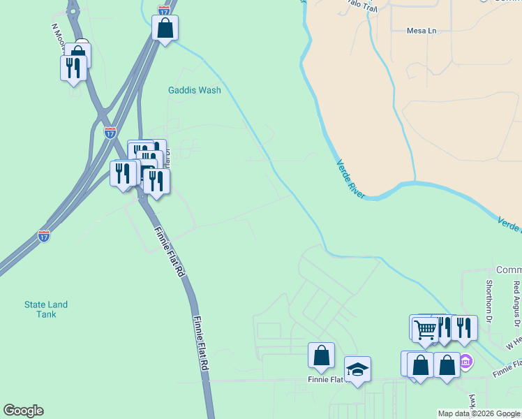map of restaurants, bars, coffee shops, grocery stores, and more near 365 North Homestead Parkway in Camp Verde