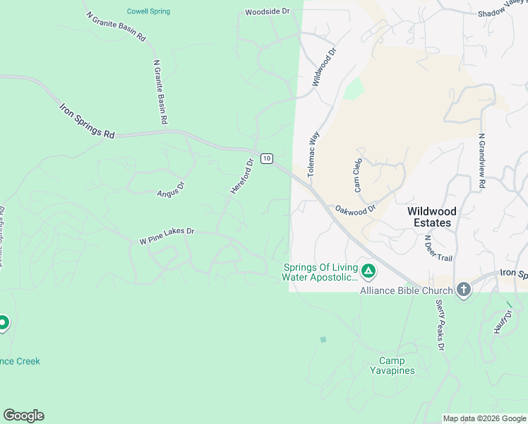 map of restaurants, bars, coffee shops, grocery stores, and more near 4975 Iron Springs Road in Prescott