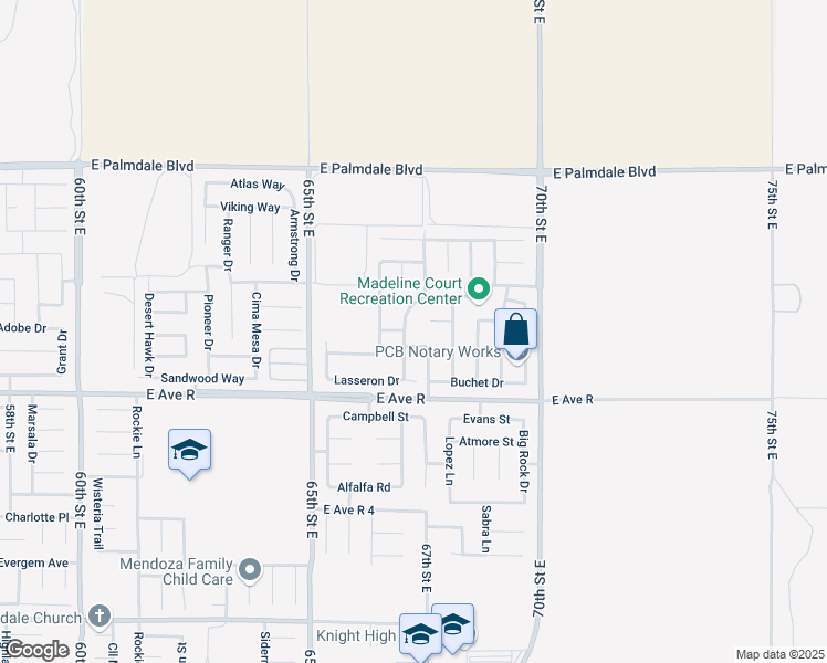 map of restaurants, bars, coffee shops, grocery stores, and more near 6695 Brion Court in Palmdale