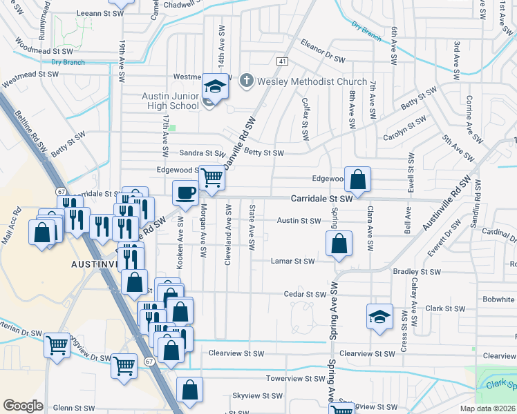 map of restaurants, bars, coffee shops, grocery stores, and more near 2006 State Avenue Southwest in Decatur