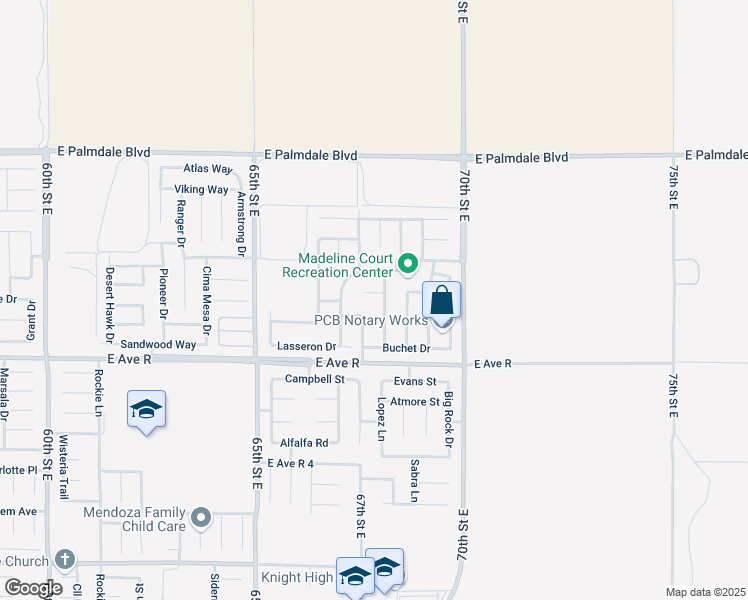 map of restaurants, bars, coffee shops, grocery stores, and more near 6695 Brion Court in Palmdale