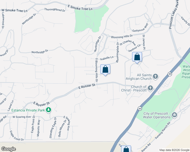map of restaurants, bars, coffee shops, grocery stores, and more near 386 Zachary Drive in Prescott