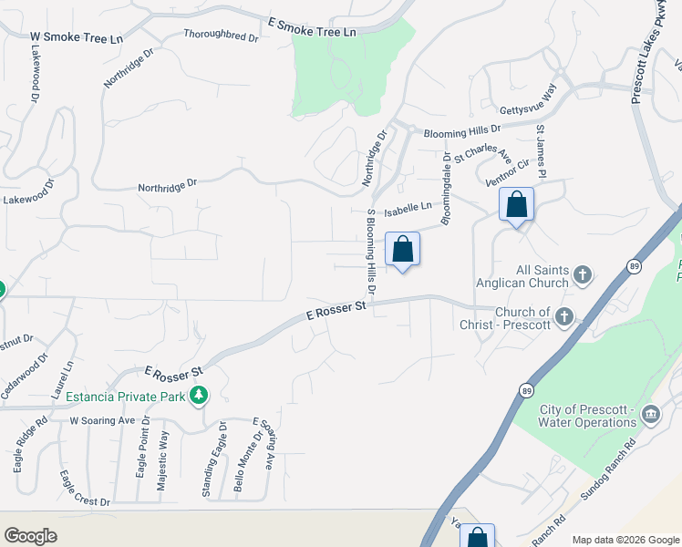map of restaurants, bars, coffee shops, grocery stores, and more near 365 Zachary Drive in Prescott