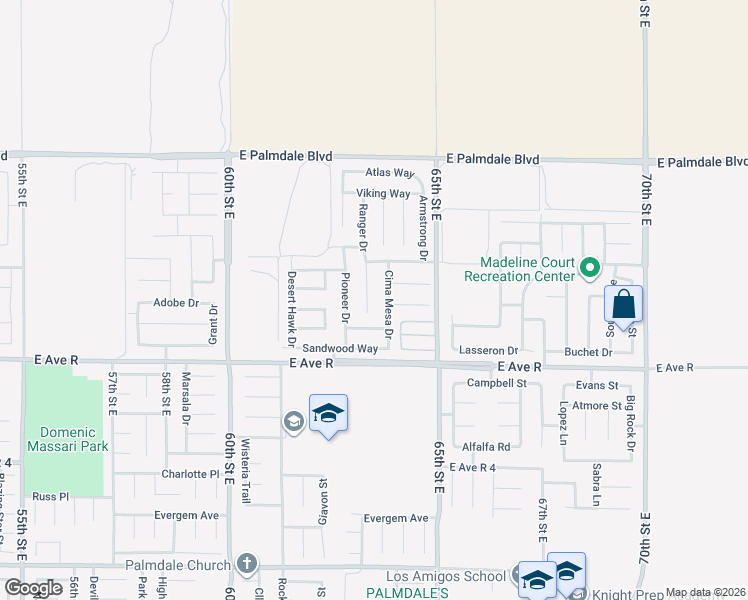 map of restaurants, bars, coffee shops, grocery stores, and more near 38147 Ranger Drive in Palmdale