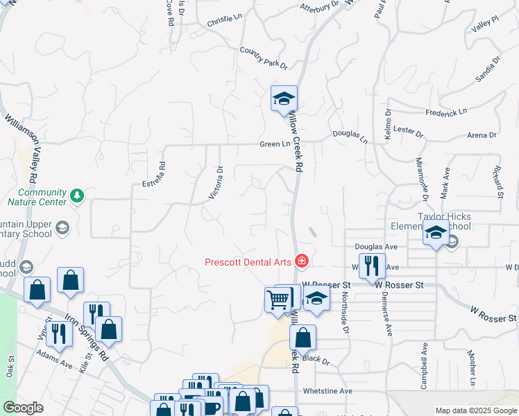 map of restaurants, bars, coffee shops, grocery stores, and more near 980 Moall Drive in Prescott