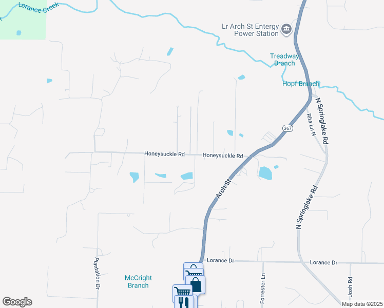 map of restaurants, bars, coffee shops, grocery stores, and more near 1061 Deborah Lane in Little Rock