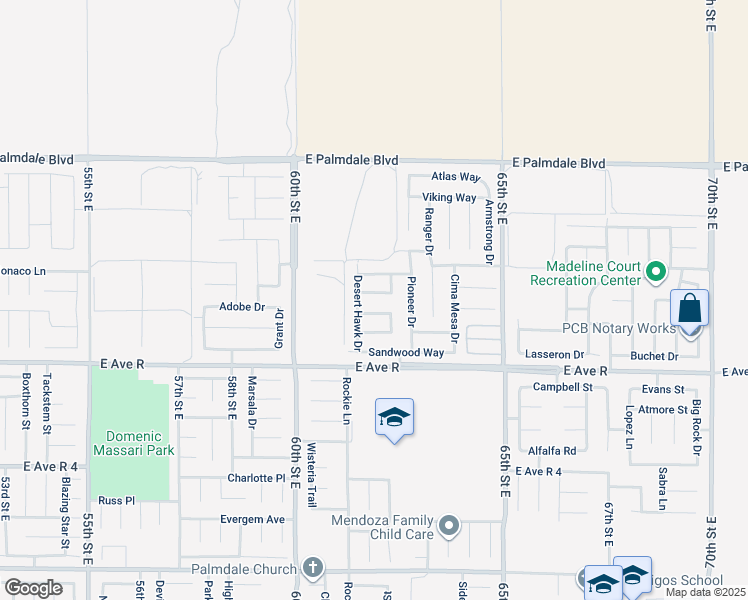 map of restaurants, bars, coffee shops, grocery stores, and more near 6134 Archwood Way in Palmdale