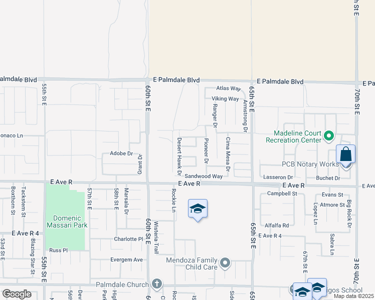 map of restaurants, bars, coffee shops, grocery stores, and more near 6134 Archwood Way in Palmdale