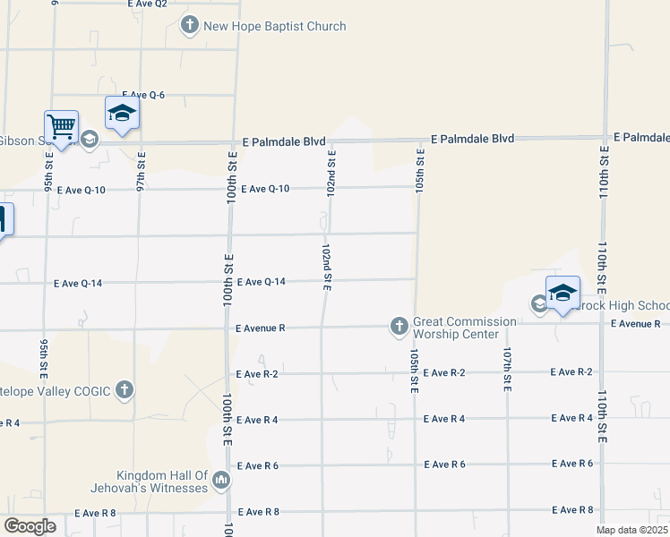 map of restaurants, bars, coffee shops, grocery stores, and more near 10221 East Avenue Q-14 in Littlerock