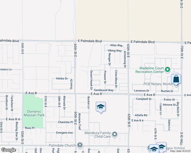 map of restaurants, bars, coffee shops, grocery stores, and more near 6134 Archwood Way in Palmdale