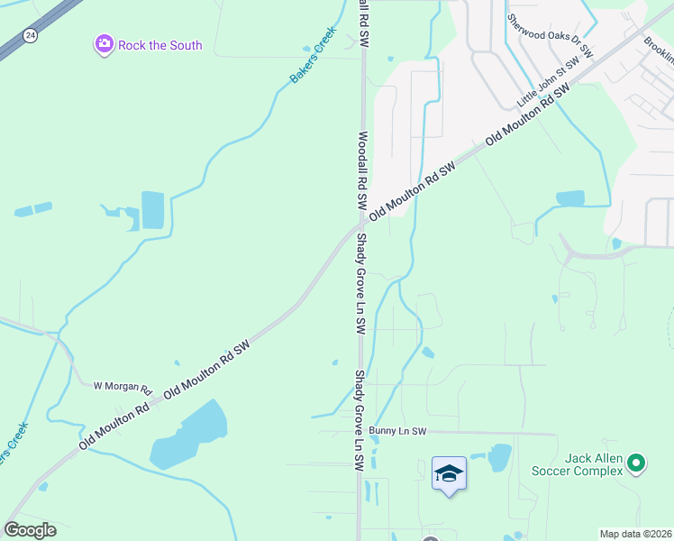 map of restaurants, bars, coffee shops, grocery stores, and more near 3031 Old Moulton Road Southwest in Decatur