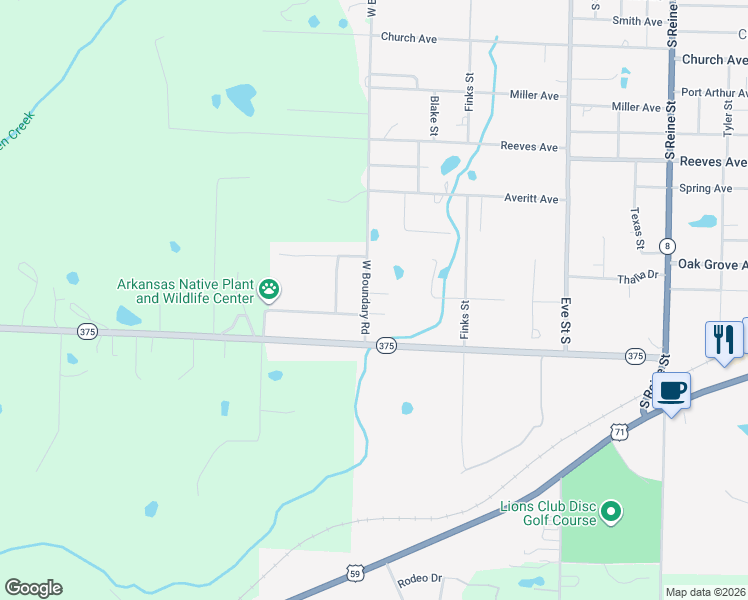 map of restaurants, bars, coffee shops, grocery stores, and more near 2705 Doris Drive in Mena