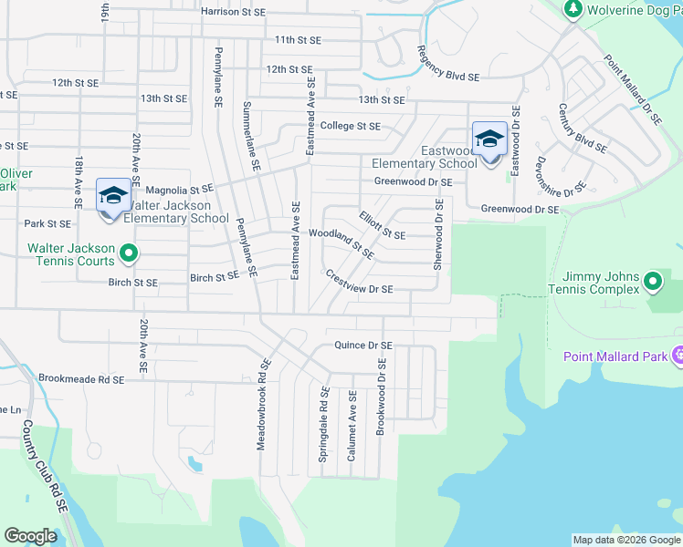 map of restaurants, bars, coffee shops, grocery stores, and more near 2008 Crestview Drive Southeast in Decatur