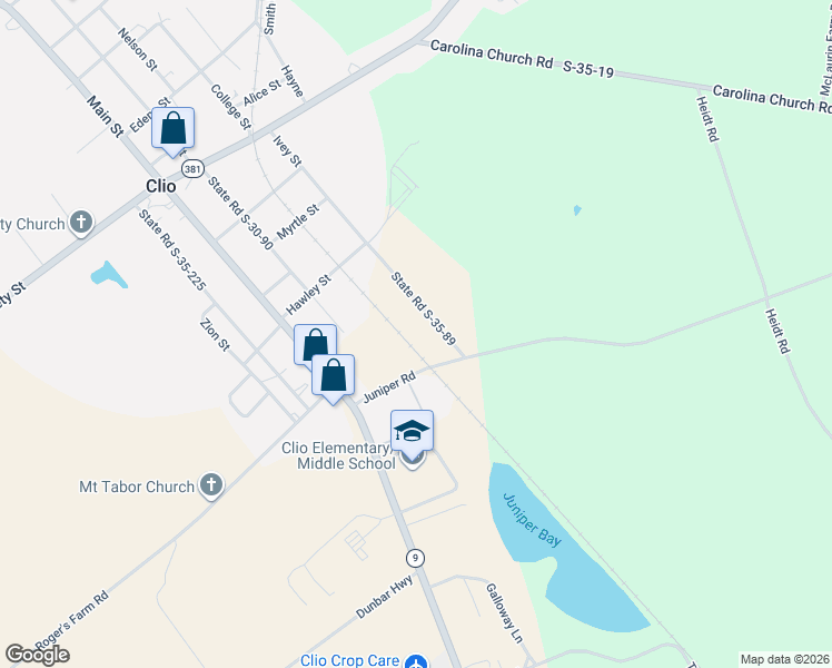 map of restaurants, bars, coffee shops, grocery stores, and more near 2551 Juniper Road in Clio