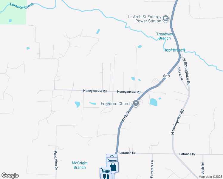 map of restaurants, bars, coffee shops, grocery stores, and more near 1061 Deborah Lane in Little Rock