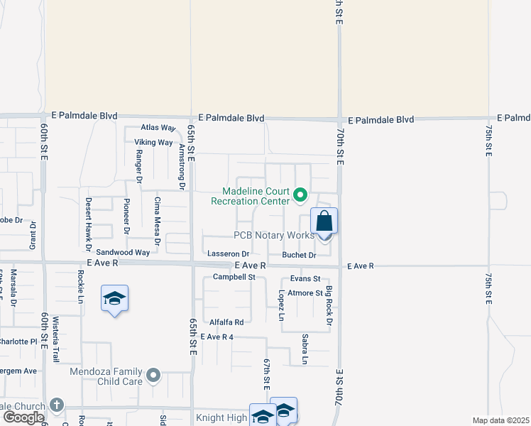 map of restaurants, bars, coffee shops, grocery stores, and more near 6695 Brion Court in Palmdale