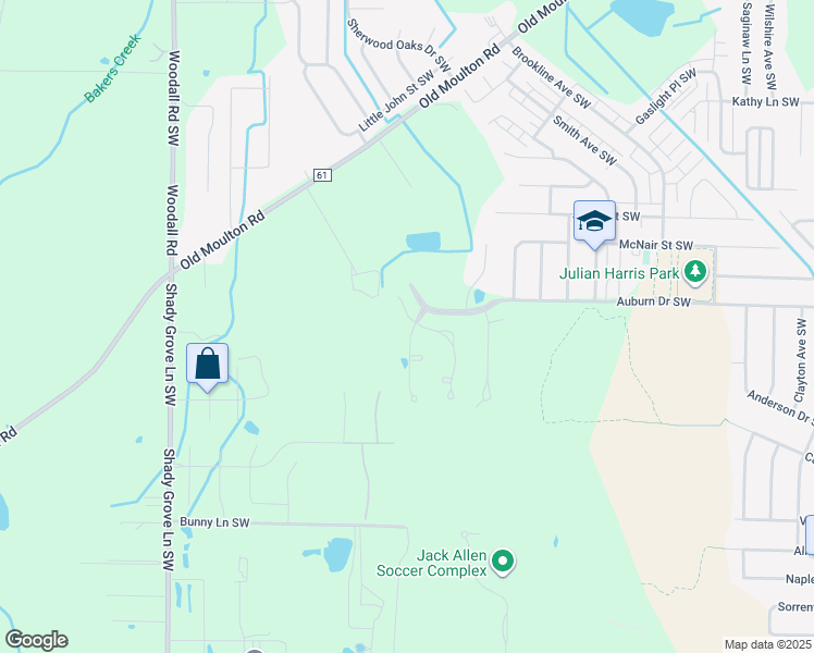 map of restaurants, bars, coffee shops, grocery stores, and more near 1919 Brayden Drive Southwest in Decatur