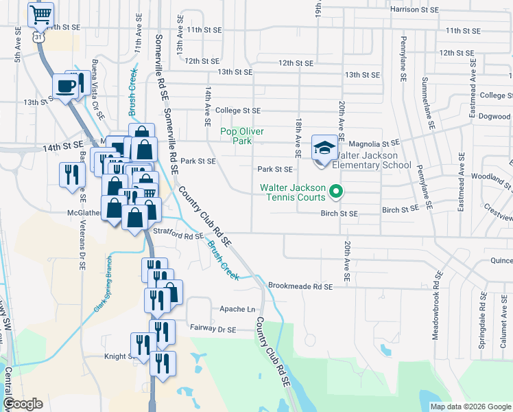 map of restaurants, bars, coffee shops, grocery stores, and more near 2008 16th Avenue Southeast in Decatur