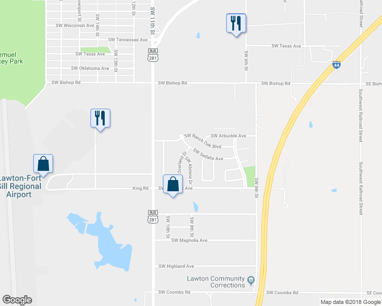 map of restaurants, bars, coffee shops, grocery stores, and more near 912 Southwest Sedalia Avenue in Lawton