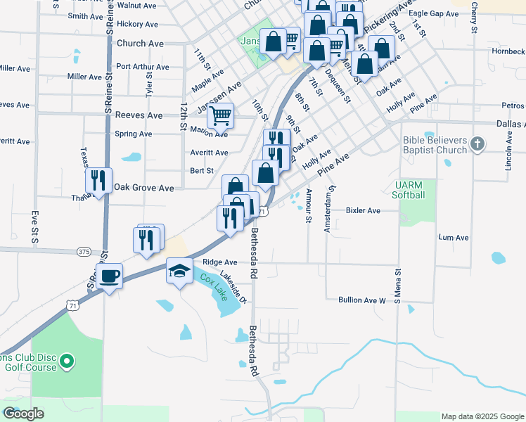 map of restaurants, bars, coffee shops, grocery stores, and more near Arkansas 8 in Mena