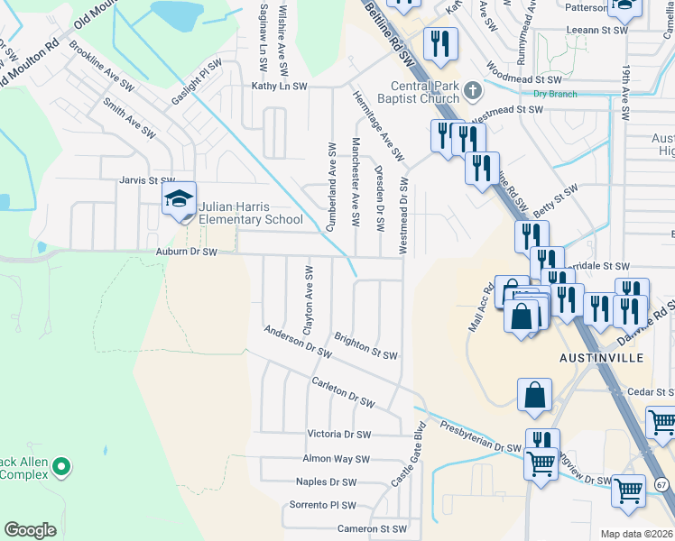 map of restaurants, bars, coffee shops, grocery stores, and more near 2004 Jefferson Avenue Southwest in Decatur
