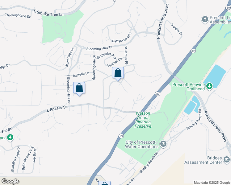 map of restaurants, bars, coffee shops, grocery stores, and more near 1483 Marvin Gardens Lane in Prescott