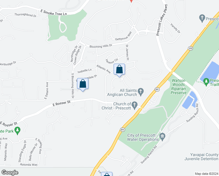 map of restaurants, bars, coffee shops, grocery stores, and more near 1468 Marvin Gardens Lane in Prescott