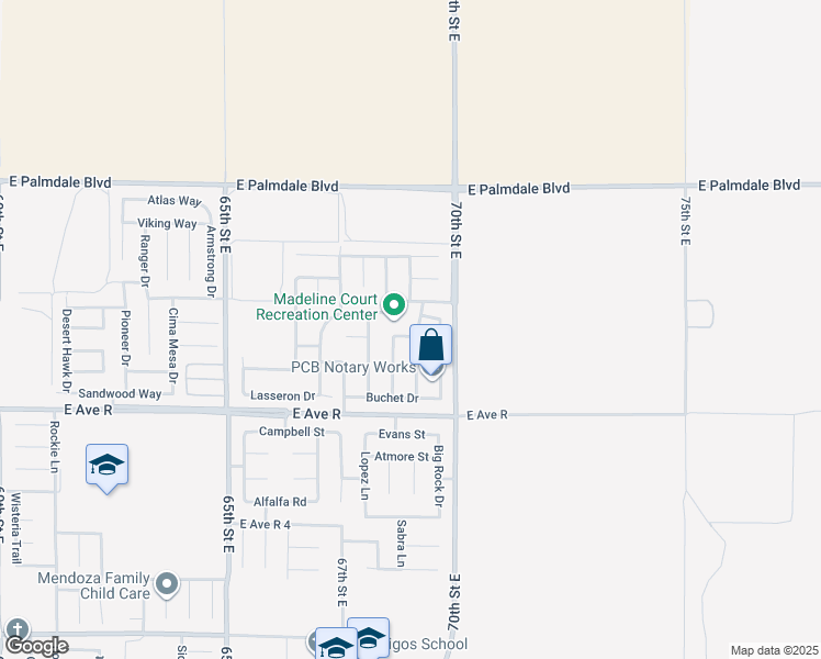 map of restaurants, bars, coffee shops, grocery stores, and more near 6895 Verades Lane in Palmdale
