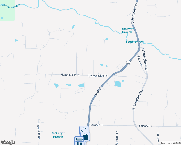 map of restaurants, bars, coffee shops, grocery stores, and more near 4708 Honeysuckle Road in Little Rock