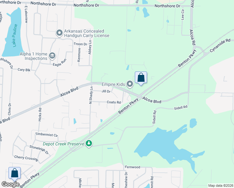 map of restaurants, bars, coffee shops, grocery stores, and more near 3504 Jill Drive in Benton