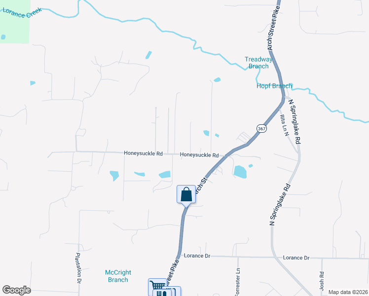 map of restaurants, bars, coffee shops, grocery stores, and more near 4708 Honeysuckle Road in Little Rock