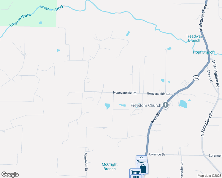 map of restaurants, bars, coffee shops, grocery stores, and more near 5304 Honeysuckle Road in Little Rock