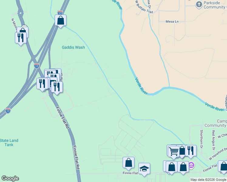 map of restaurants, bars, coffee shops, grocery stores, and more near Wilson Road South in Camp Verde