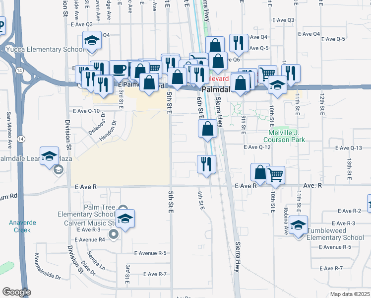 map of restaurants, bars, coffee shops, grocery stores, and more near East Avenue Q12 in Palmdale