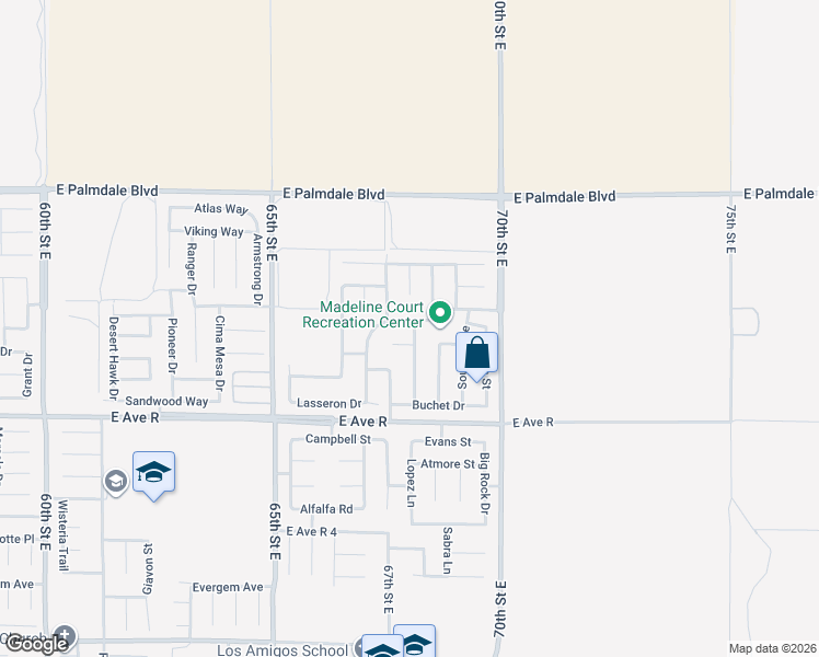 map of restaurants, bars, coffee shops, grocery stores, and more near 6736 Bertillion Street in Palmdale
