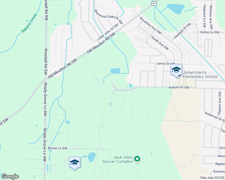 map of restaurants, bars, coffee shops, grocery stores, and more near 1919 Brayden Drive Southwest in Decatur