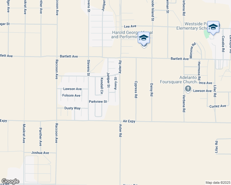 map of restaurants, bars, coffee shops, grocery stores, and more near 17890 Avery Street in Adelanto