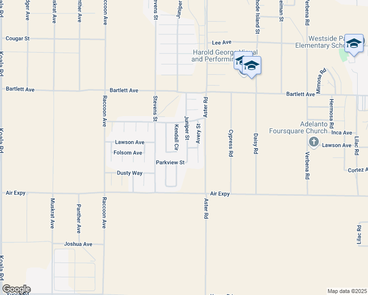 map of restaurants, bars, coffee shops, grocery stores, and more near 17882 Juniper Street in Adelanto