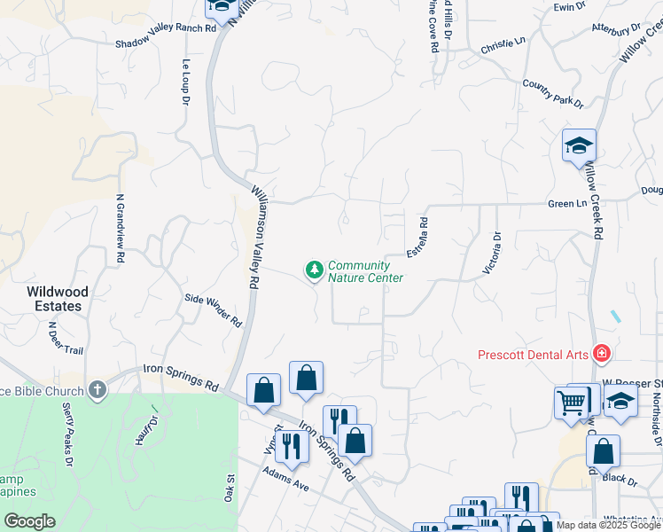 map of restaurants, bars, coffee shops, grocery stores, and more near 1218 Linda Vista Ln in Prescott