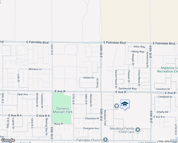 map of restaurants, bars, coffee shops, grocery stores, and more near 38160 Antibes Drive in Palmdale
