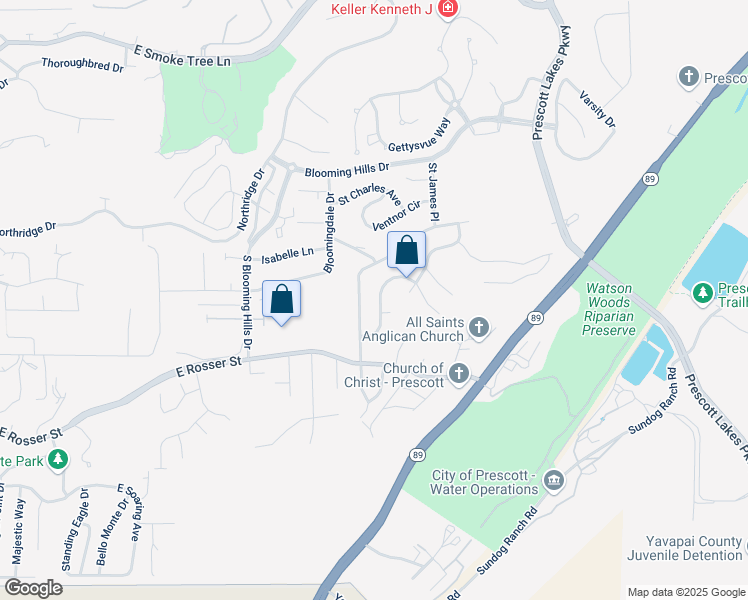map of restaurants, bars, coffee shops, grocery stores, and more near 1468 Marvin Gardens Lane in Prescott